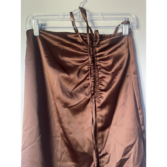 Forever 21 Satin Brown Cinch Style Skirt Y2k Vibes S - Picture 2 of 7